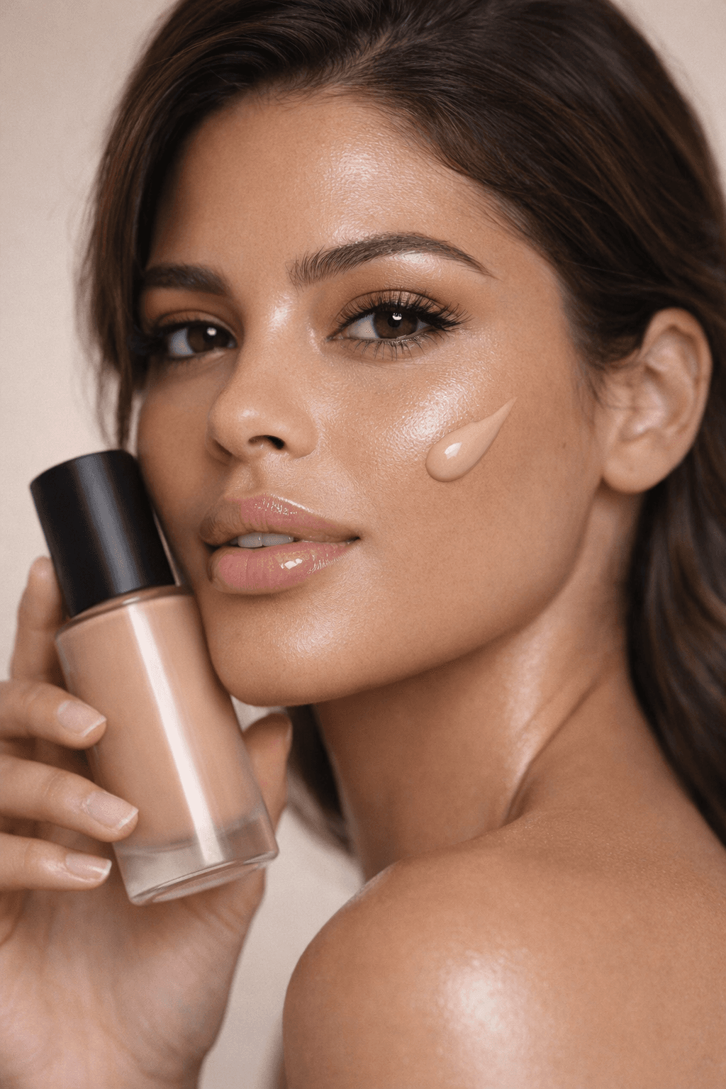Model holding a foundation bottle